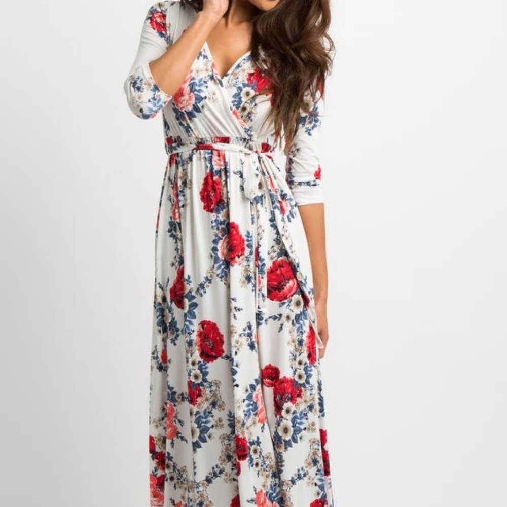 EUC Pinkblush White Garden Floral Wrap Maxi Dress